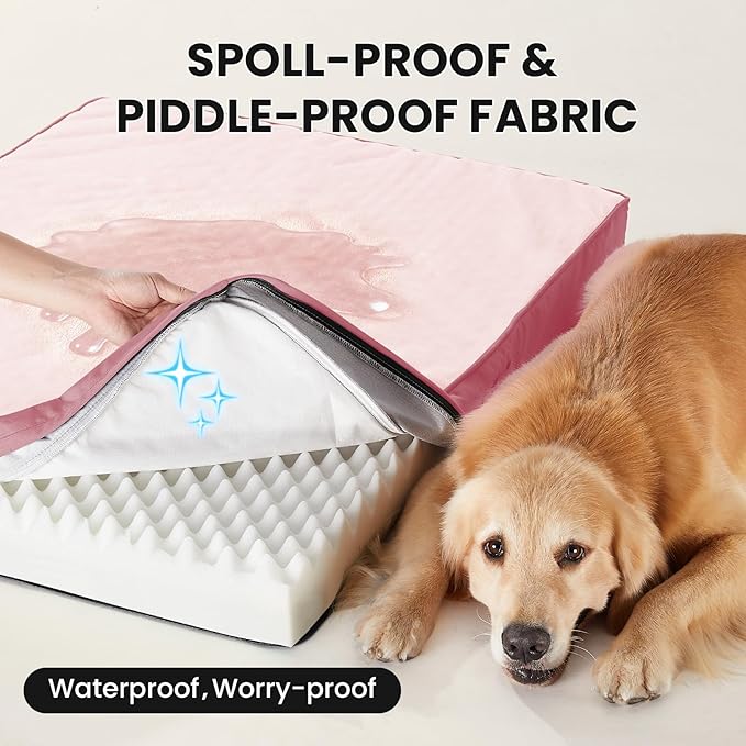 OhGeni Orthopedic Waterproof Dog Bed for Large Dogs, Machine-Washable Removable Cover in Easy-Clean Fabric, Reversible Memory Foam & Easy-Carry Handle, Suitable for Crate, 41 inch (Black)