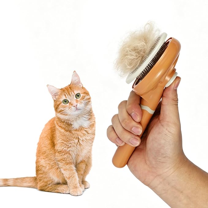 One-Click Self Cleaning Slicker Brush for Dogs & Cats, Gentle Round Pins Deshedding Tool for Long & Short Hair