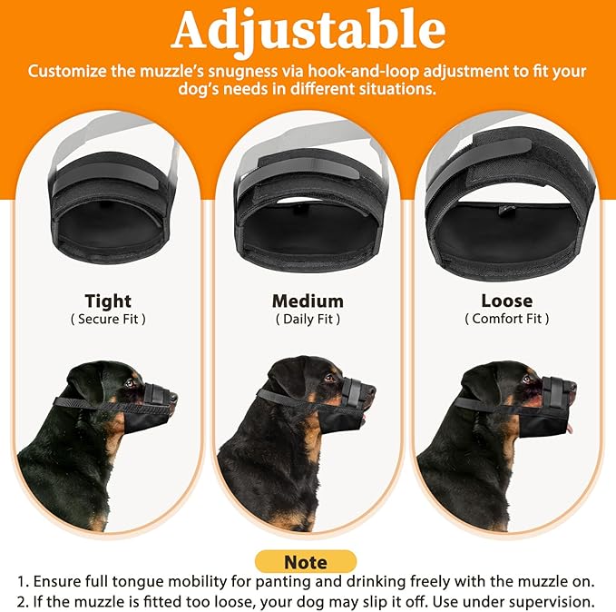 Mayerzon Dog Muzzle for Large Medium Small Dogs, Adjustable Fit, Soft & Sturdy Fabric, Prevents Fierce Barking Biting Chewing, Ideal for Grooming Walking Vet Visits, Allows to Pant Drink (Black, XL)