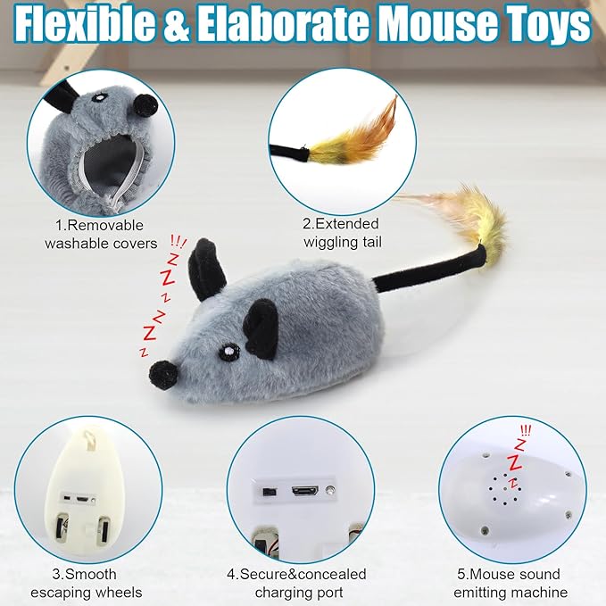 Mity rain Interactive Dog Toys,Fake Remote Control Dog Toy with Automatic Sensor, Dog Mouse Toy with Realistic Sound & Extended Tail, Automatic Dog Toy for Cats Dogs Pet, Squeaky Dog Toys Gray