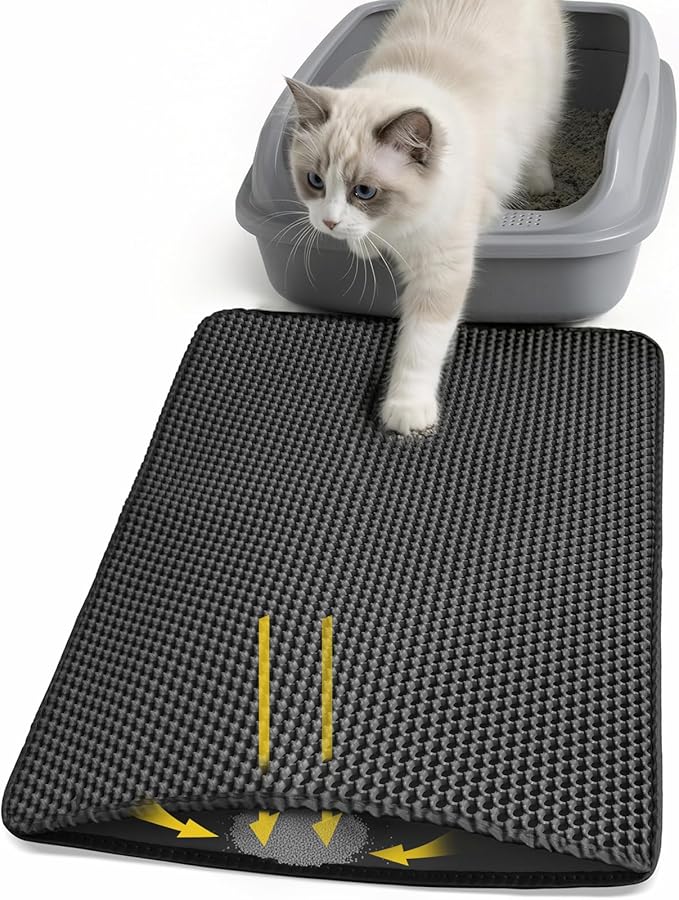 Cat Litter Mat 24x15 Inches, Honeycomb Double Layer Litter Trapping Mat, Waterproof Leakproof Urine Proof Cat Litter Box Mat for Cat Litter Box Area, Floor, Kitty Litter Rug