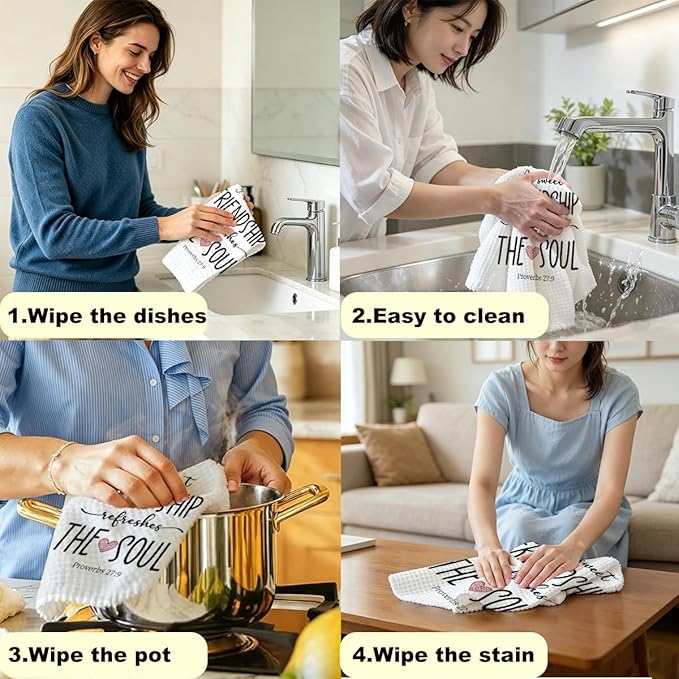 Friendship Gifts for Women, A Sweet Friendship Refreshes The Soul Kitchen Towels 24x14 Inch, Christian Gifts for Women Men, Friend Gift, Reusable Dish Towel Hand Tea Towels for Kitchen Bathroom Decor