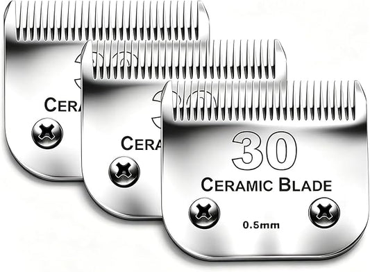 3PCS 30 Blades Dog Grooming Clipper Blades Compatible with Andis Pet Clipper/Oster A5/Wahl KM Series Dog Clipper,Ceramic Blade & Stainless Steel Blade
