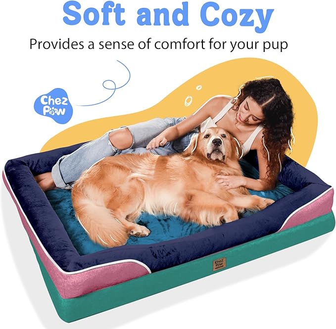 Chez Paw Extra Large Dog Bed Orthopedic - XL Orthopedic Dog Beds Waterproof Pet Couch Memory Foam Sofa Bolster with Removable Cover - 42 x 30