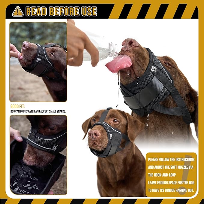 OneTigris Large Dog Muzzle,Soft Nylon Muzzle Anti Biting Barking Chewing,Air Mesh Breathable Drinkable Adjustable Loop Pets Muzzle for Small Medium Large Dogs(XXXL)