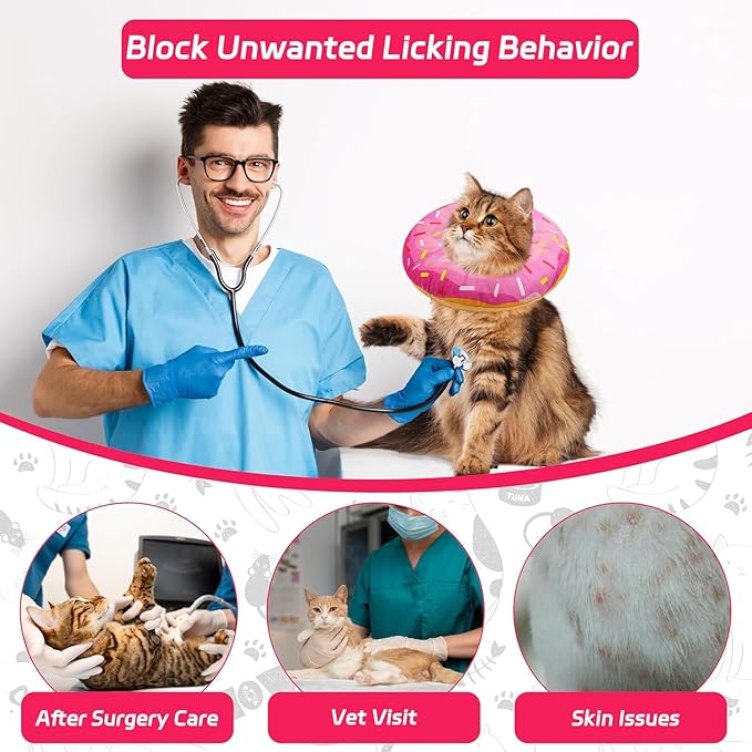Seyezo Cat Cone Collar Soft, Adjustable Cat Recovery Collars Kitten Cones to Stop Licking, Cute Donut Neck Collar After Surgery, Kitten Elizabethan Protective Cones After Spay (Donut Pink, Medium)