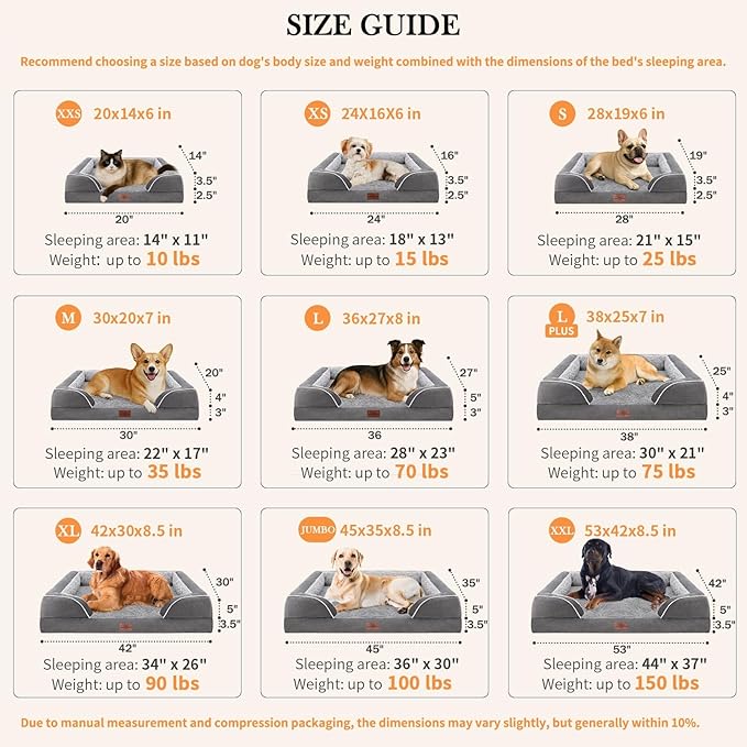 Comfort Expression Orthopedic Dog Bed for Medium Dogs 30x20 Inch, Waterproof Supportive Egg Crate Foam Medium Pet Bed with Removable Bolsters, Dog Couch with Washable Cover & Non-Slip Bottom, Grey