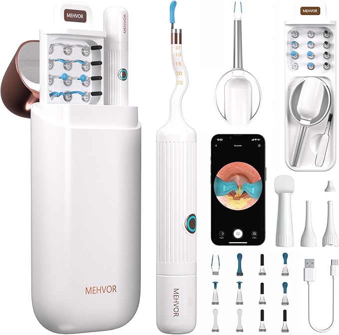 Ear Wax Removal Tool Camera, Smart WiFi Ear Cleaner with Camera, HD Visual Otoscope, Safe Silicone Flexible Scoops & Tweezers Sets Tools for Adults & Kids