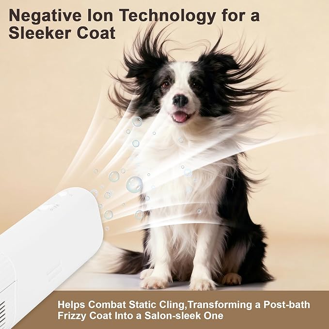 Pet Neck Dryer,110,000 RPM Brushless High-Speed Blower for Dogs and Cats,Pet Hair Dryer with 3 Speeds & 3 Temp for Grooming