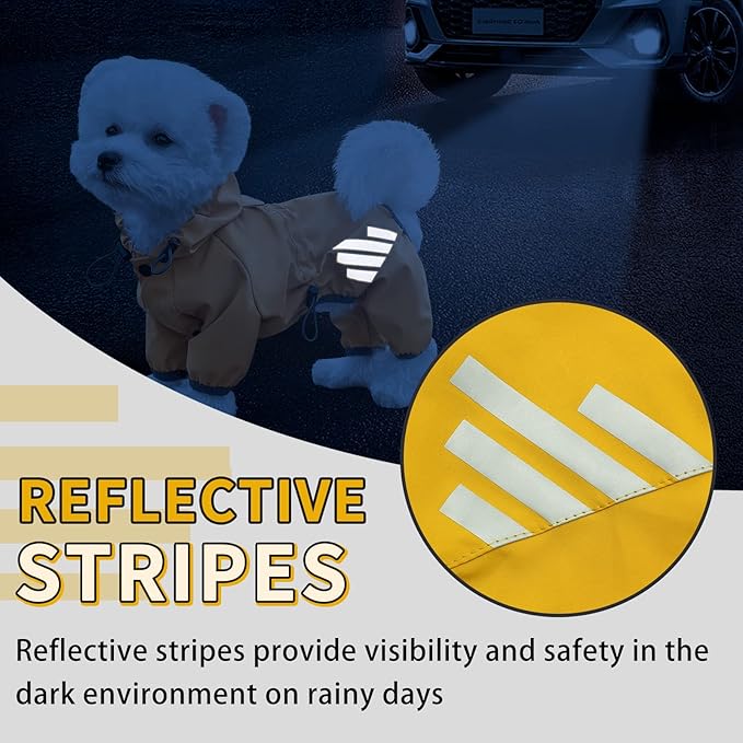 Dog Raincoat, Waterproof Dog Rain Jacket with Hood, Dog Rain Coat with Leash Hole, Reflective Strap for Small Medium Dogs, Lightweight Puppy Clothes(Yellow,M)
