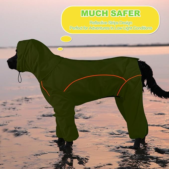Dog Raincoat, Waterproof Dog Rain Jacket with Removable Hood，Adjustable 4 Legs Pet Poncho with Leash Hole，Reflective Stripe Hooded Snowproof Windproof Clothes for Small to 3X-Large Dogs, XL