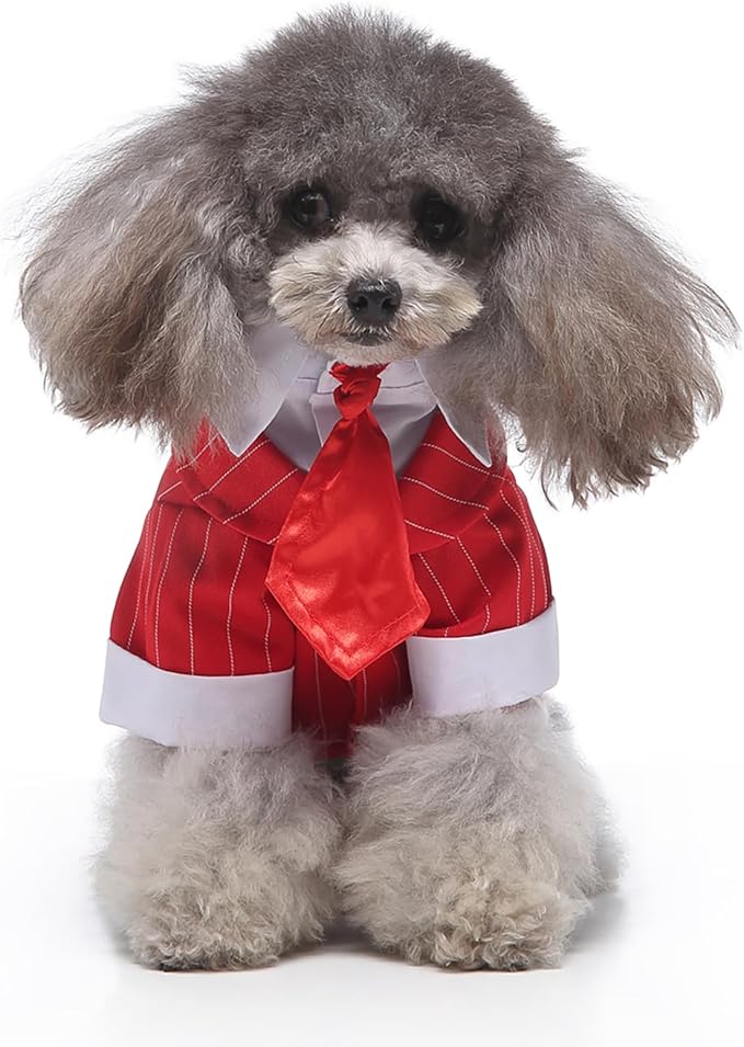 GabeFish Pets Wedding Jackets Suit for Dogs with Bow Tie Puppy Cat Formal Clothes Shirt Tuxedo (RedStriped, S (Chest 12.9in/33cm)