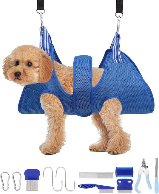 14 Pcs Dog Grooming Hammock Set, Dog Sling for Nail Trimming, Pet Grooming Harness with Pet Trimming Comb