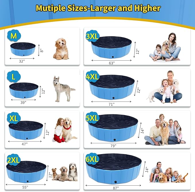CACSPS Foldable Dog Pool, 79" x 14" Large Kiddie Pool with Hard Plastic, Non-Slip Dog Bath Tub for Outdoor Backyard, Collapsible Dog Swimming Pool for Kids Dogs Pets (Blue)