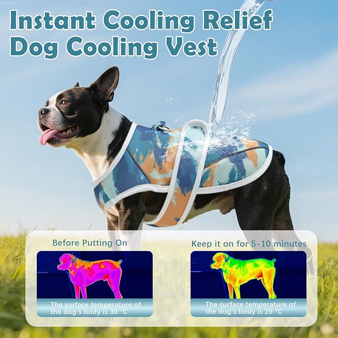 Dog Cooling Vest – Lightweight Pet Cooling Shirt 3D Breathable Mesh, Reflective Strips & UV Protection for Walking, Hiking, Park – Adjustable Fit Dog Cooler Jacket with D-Ring U-DCV02L