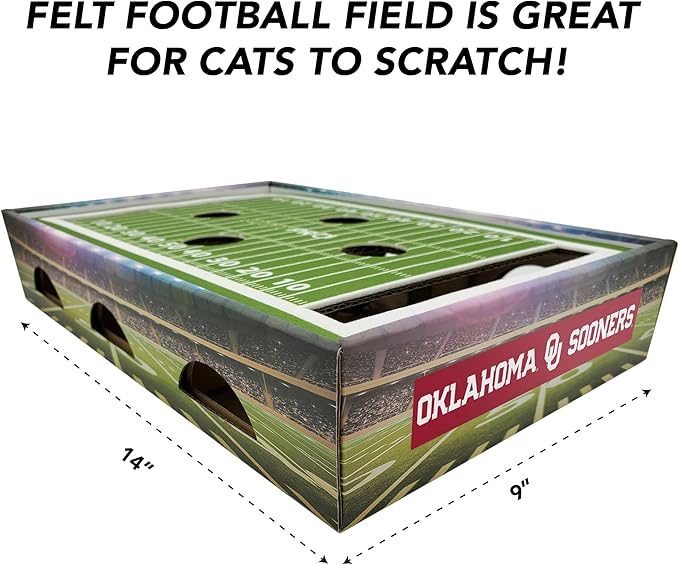 Pets First NCAA Oklahoma Sooners Cat Scratcher Box, Game Day Cat Toy, NCAA Football Field Designed Cat Scratcher and Lounge, Stimulating Cat Game
