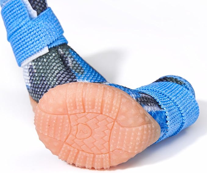 Dog Boots & Paw Protectors for Summer Hot Pavement Puppy Shoes with Anti-Slip Rubber Soles Pet Socks for Small Medium Dogs_4#(Camouflage Blue)