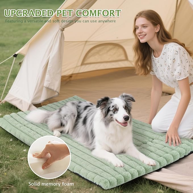 BVAGSS Dog Bed Washable Crate Mattress,Anti-Slip Memory Foam Soft Warm Pet Cushion for Small Medium Dogs, Calming Fluffy Sleeping Kennel Pad XH082 (24''x18'',Green)