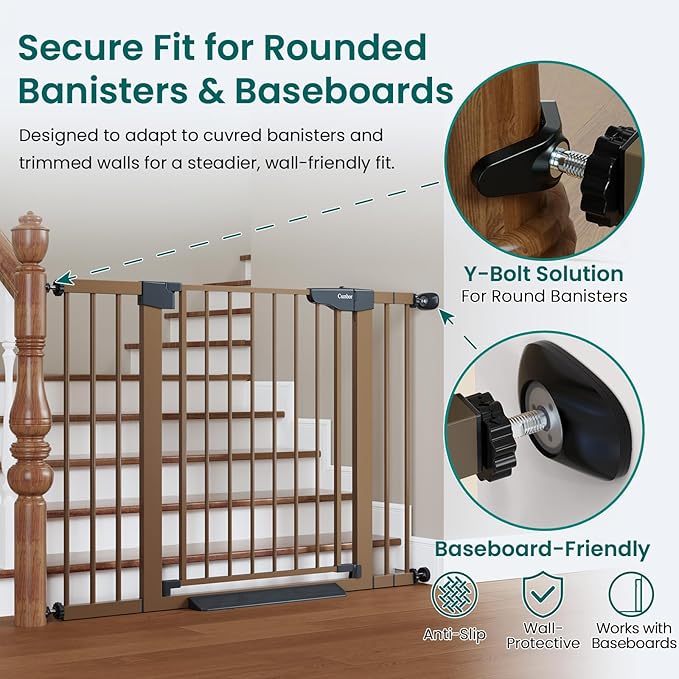 Cumbor 2 Pack 30-46" Baby Gate for Stairs, Mom's Choice Awards Winner-Auto Close Dog Gate for doorways, Easy Install Pressure Mounted Pet Gates Indoor, Easy Walk Thru Wide Safety Gate for Dog, Brown
