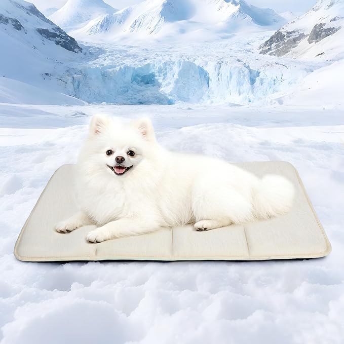 Dog Cooling Mat for Small Dogs - 24x18 Orthopedic Memory Foam Pet Pad for Summer, QMAX>0.5, Washable Premium Comfort Crate Pad for Your Furry Companion, Dark Beige