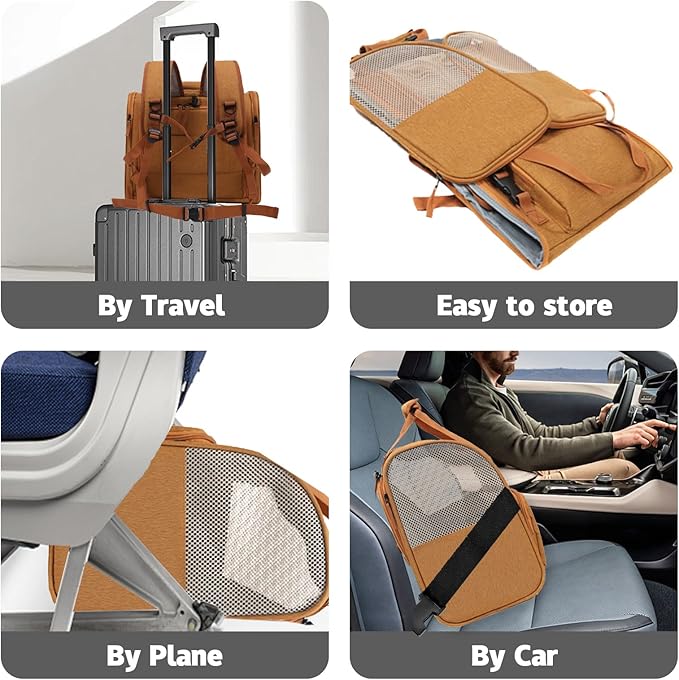 Cat Carrier Backpack, Airline Approved Expandable Pet Carrier, Breathable Mesh Backpack for Small Dogs & Medium Cats Hiking Camping Travel (Brown)