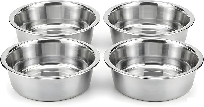 4 Pack Stainless Steel Cat & Dog Bowls, 8 oz Each, Small Pet Feeding Dishes for Food & Water, Lightweight & Durable