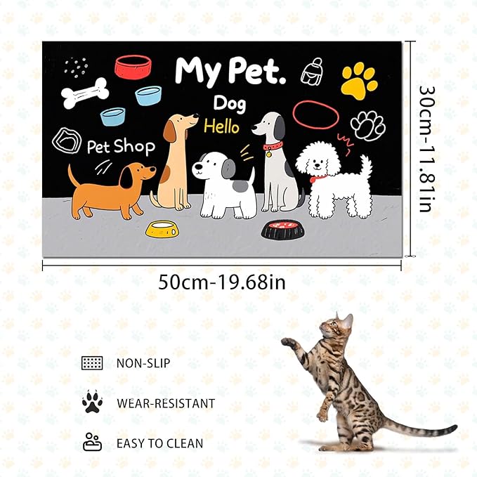 HOMETITUTE Funning My Pet Dog Pattern Dog Feeding Mat Pet Food Mat for Dogs and Cats Cute Puppy Design Pet Bowl Mat with Bone Paw and Non Slip Cat Feeding Mats for Home Kitchen Floor 20" x 12"