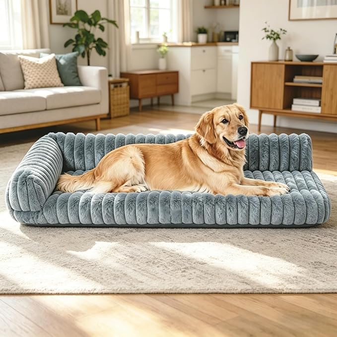 Orthopedic Dog Bed for Large Dogs with Washable Dog Bed Cover, Oeko‑TEX Certified Memory Foam Dogs Bed with Sides L-Shaped, Removable Cover, Pet Couch Bed Non-Slip, XL Dog Bed 39.4"×29.5", Grey
