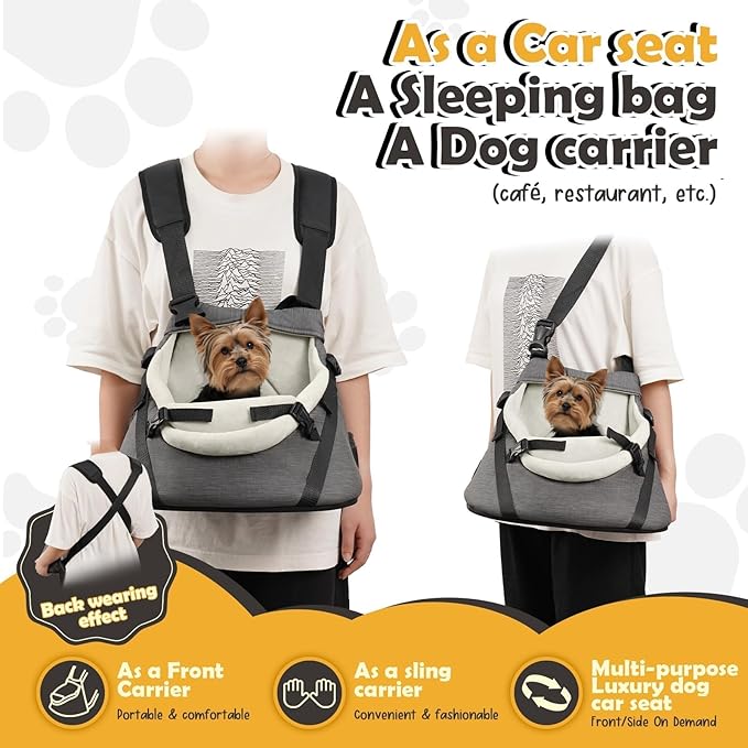 WOYYHO Luxurious Dog Booster Car Seat Designed for Tiny Dogs up to 7 lbs, Vegan Leather Pet Dog Car Seat with Safety Belt & Soft Flannel Liner for Teacup Yorkie, Chihuahua, Maltese, Small Dogs Cats