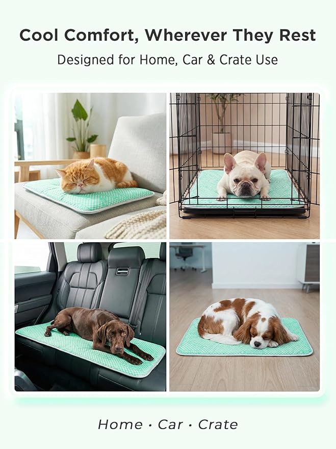 furrybaby Dog Cooling Mat Dog Bed mat, Extra-Thick Dog Crate Pad, Cat Bed, Washable Pet-Safe Magic Cooling Pad for Dogs Cats, Long Lasting Cooling for Crate Bed Indoor Outdoor Summer, 24x18, Mint