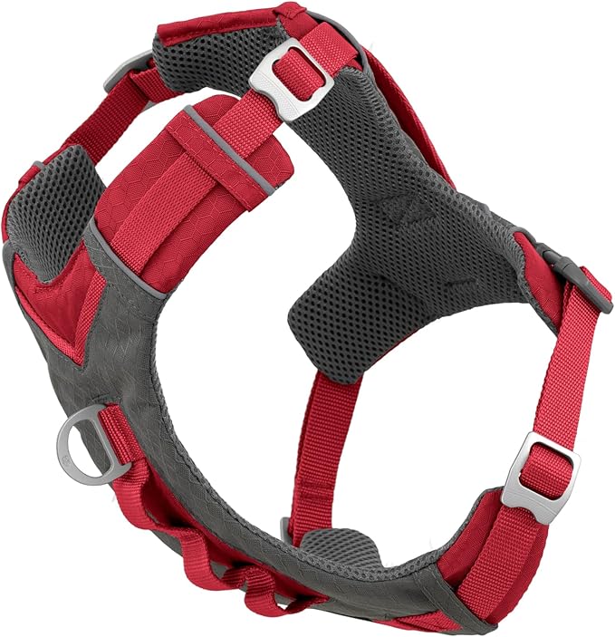 Kurgo Journey Air Dog Harness - Secure Fit for Active Dogs - Padded Chest - Lightweight Ripstop Fabric - Breathable Mesh - Reflective Trim - Back Assist Handle - Red - Small