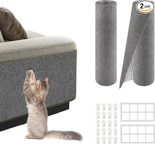 2Pack Total 78.7"x15.8" Cat Scratch Mat for Cat Couch Furniture and Wall Protector | Trimmable Self-Adhesive Carpet Climb Cat Scratcher for Covering Cat Tower and Replacement Pads (Light Grey)