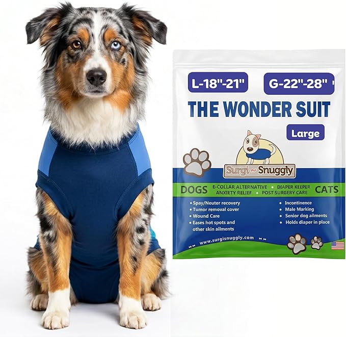 Surgi Snuggly Dog Surgery Recovery Suit - Dog Onesie for Post Surgery Recovery, Female Spay & Male Neuter - Surgical Suit for Dogs, E-Collar Cone Alternative, Double Blue - Large - 18" - 21" (EC)