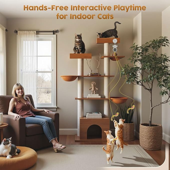 Interactive Cat Toys for Indoor Cats: 2 in 1 Cat Toy with Automatic Flying Bird & Mouse Wand, Smart Motion Mode Adjustable Speed, USB Rechargeable Safe for Bored Kittens and Adult Cats