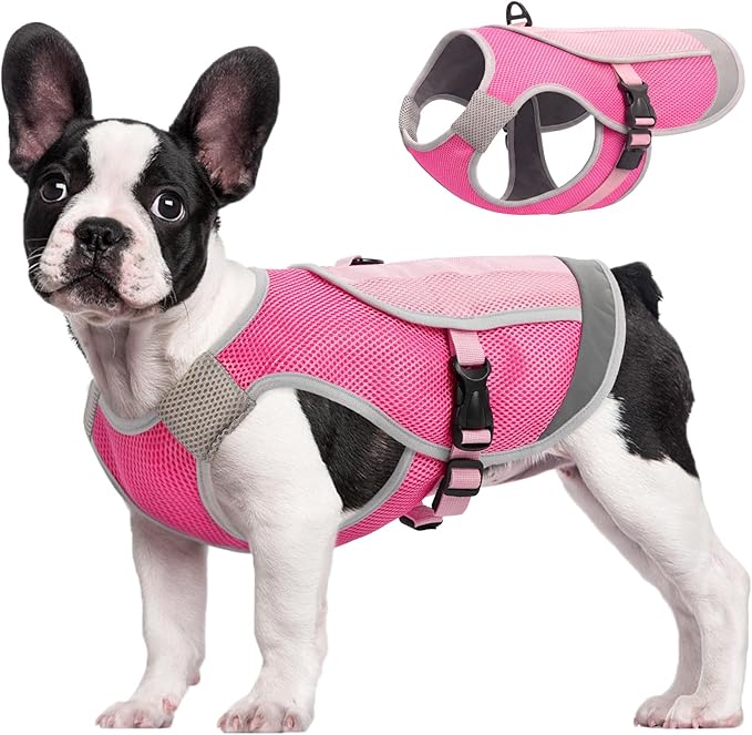 Kuoser Dog Cooling Vest for Dogs, Lightweight Dog Cooling Harness Shirt with Reflective Stripe, Breathable Mesh Cooler Jacket Pet Cool Vest for Small Medium Large Dogs Summer Hot Weather, Pink S
