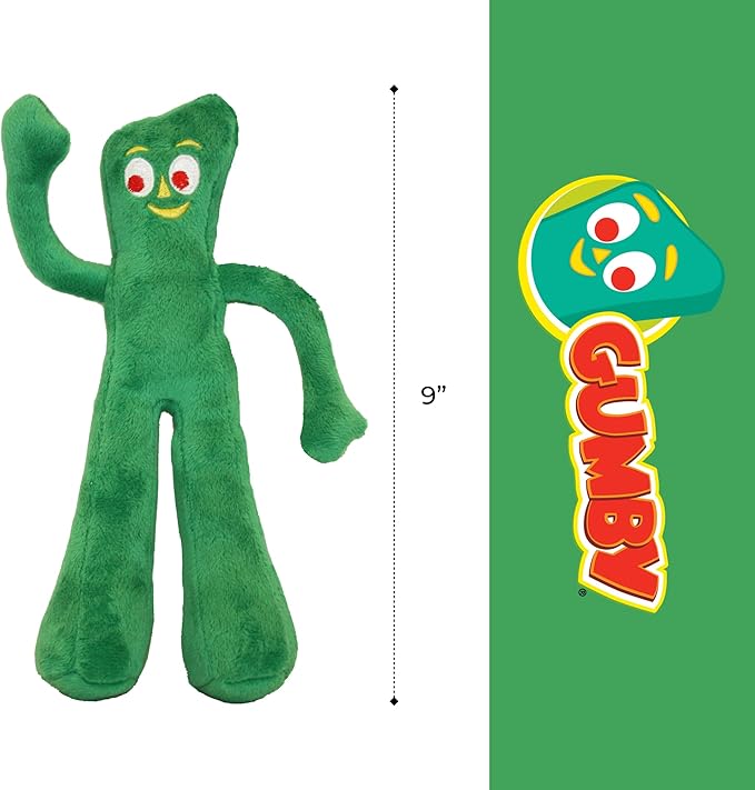Multipet Gumby Dog Plush Toy - Squeaky Toy for All Dogs - Extra Soft Plush w/ Flexible Legs & Arms - Stuffed Animal for Cuddling & Playing - Cute Dog Pet Toy (9", Green)