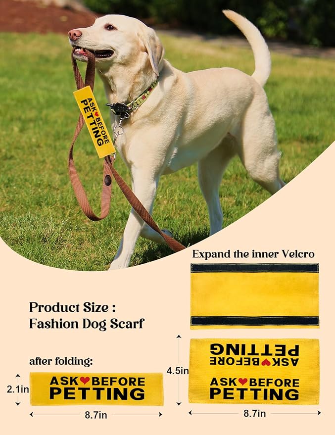 Ask Before Petting Funny Yellow Dog Leash Wrap - Do Not Pet Alert Velcro Sleeve, Nervous Dog Patch, Birthday Gift for Dog Owners