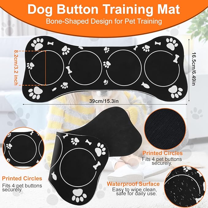 Dog Buttons for Communication,8Pcs 8 Color Talking Button Set with 30s Recordable Voice Pet Training Buzzers with 2 Mats & 2 Stickers, Talking Buttons for Dogs & Cats (Batteries Not Included)