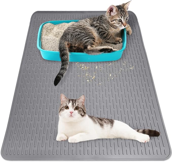 Cat Litter Mat 36" x 20" Waterproof Rubber Litter Box Mat Non-Slip & Soft Litter Trapping Mat Easy to Clean Kitty Litter Mat for Indoor Floor (Large)