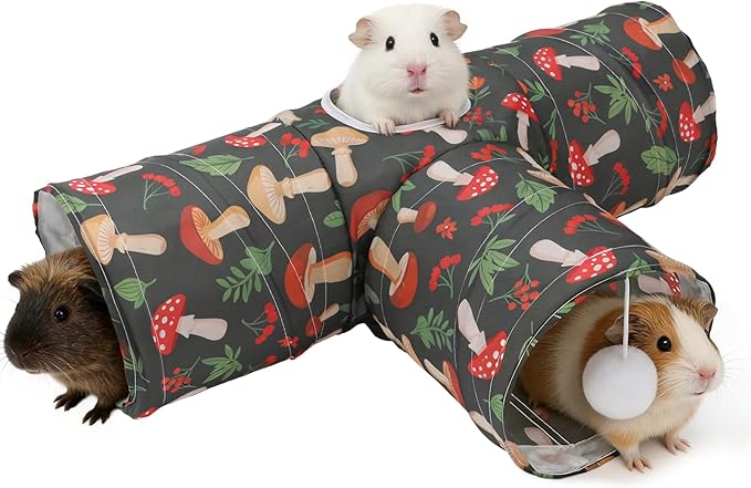 Rypet 3-Way Guinea Pig Tunnel, Collapsible Small Animal Enrichment Toy with Ball, Foldable Rabbit & Hamster Tunnel for Boredom Relief, Washable, Indoor/Outdoor Play