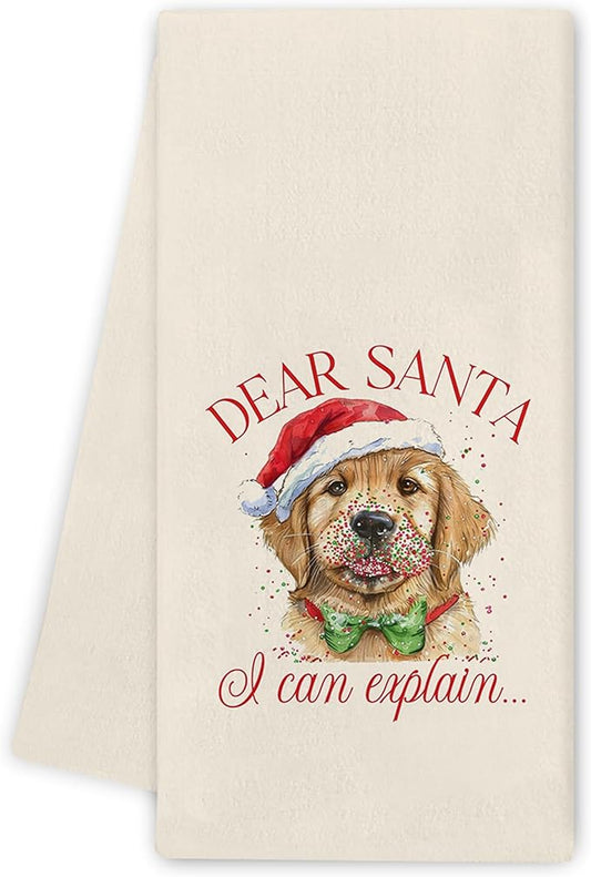 Golden Retriever Kitchen Towels Gifts - Funny Golden Retriever Christmas Decor, Christmas Dog Gifts, Dear Santa Navidad Hand Towels Dish Towels for Kitchen Bathroom, 16x24 Inch