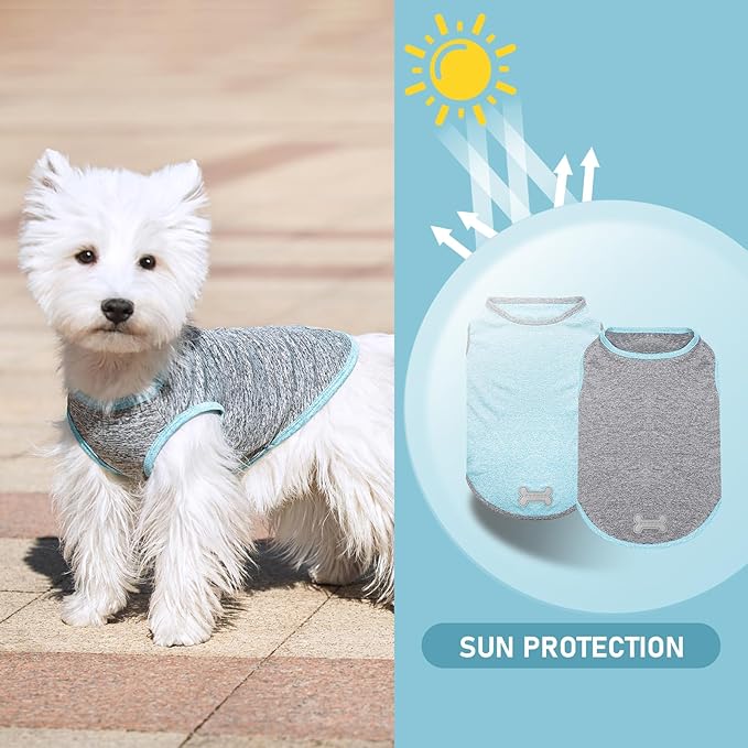 KYEESE 2Pack Dog Shirt, Lightweight Sun Protection Sleeveless Dog T Shirts for Medium Large Dogs Boy, Breathable Pet Reflective Tank Top Summer Dogs Clothes for Outdoor Walking, Grey+Sky Blue, 2XL