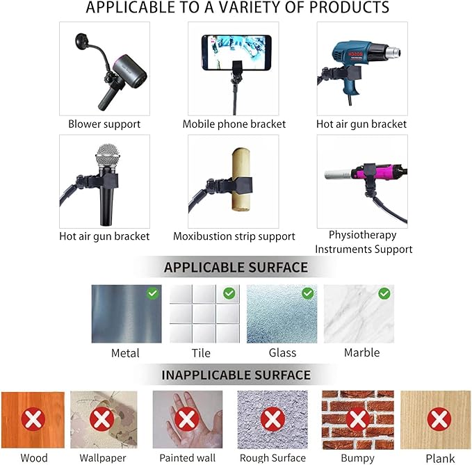 LUEXBOX Adjustable Hair Dryer Holder Stand, 360 Degree Rotation Blow Dryer Bracket with Positionable Arm and Suction Cup, Hands Free Hair Dryer Holder for Mirror and Ceramic Tile (Black 1Pack)
