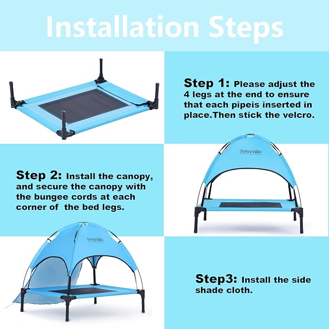 S/M/L Outdoor Elevated Dog Cot with Canopy & Side Shade for Camping Small Medium Dogs (Carry Bag), Portable Cooling Raised Dog Bed