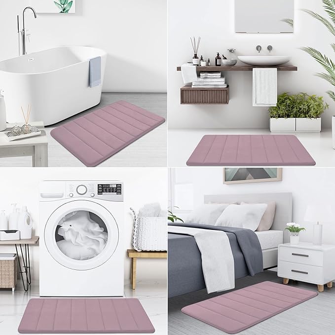 Buganda Memory Foam Bath Mat, 44" x 24", Ultra Soft and Non-Slip Bathroom Rugs, Water Absorbent and Machine Washable Bath Rug Runner for Bathroom, Shower, and Tub, Mauve