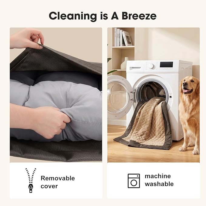 GASUR Indestructible Chew Proof Dog Beds for Large Sized Dogs, Durable Large Dog Ded for Aggressive Chewers,Waterproof Washable Dog Deds w/Removable Cover, Pet Crate Couch Bed (Brown, L, 35"x22")