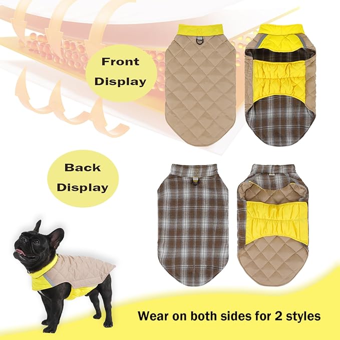 Dog Winter Coat for Large Dogs,Warm Reversible Puffer Jacket Lightweight Pet Vest Snowsuit with D-Ring,Waterproof Dog Cold Weather Coats Small to Large Breed Dogs Clothes,Yellow,6XL