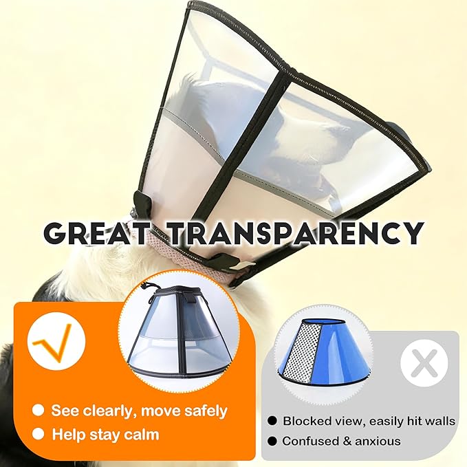Soft Dog Cone, Stop Licking Deep Pet Recovery Collar After Surgery for Large Medium Dogs, Clear Plastic Breathable Elizabethan Head Neck Circle, Adjustable Comfortable Cones 12" Long (LL Black)