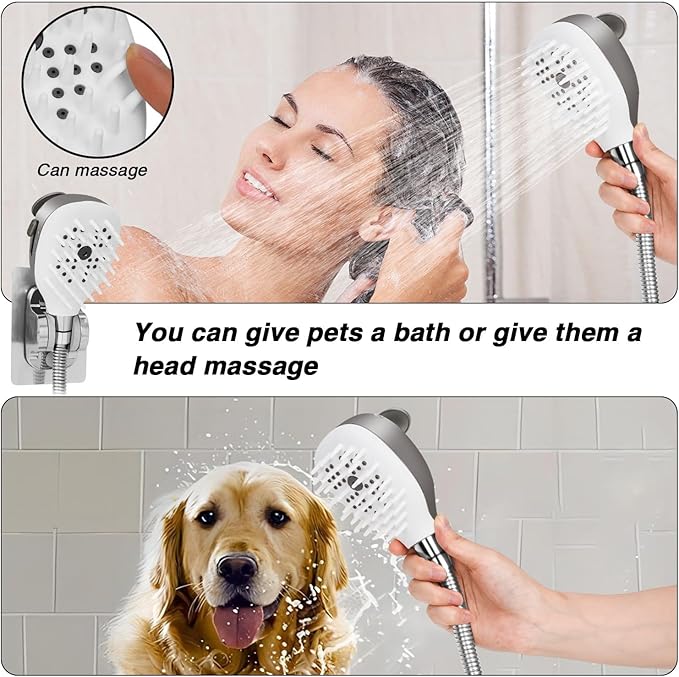 Dog shower sparyer attachment Shower Head with Silicone massage brush for pet dog bathing, Extra long 98'' Hose for Tub faucet Baby & Hair washing, pet bathing supplies