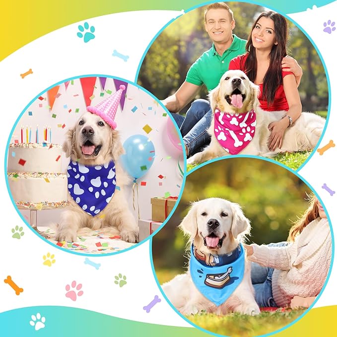 Huhumy 150 Pcs Paw Dog Bandanas Bulk Pet Bibs Colorful Triangle Scarf Pet Paw Bandanas for Medium Large Dogs Spring Summer Birthday Costume Decoration